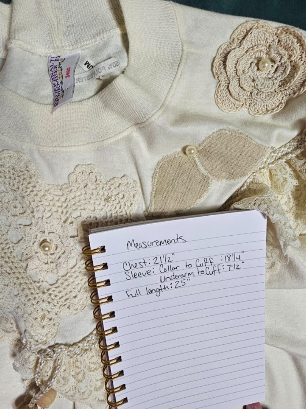 Vintage 80s An Original to Remember by Jean Vance Lace Top Medium - Picture 5 of 5
